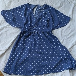 Blue and white polka dot dress